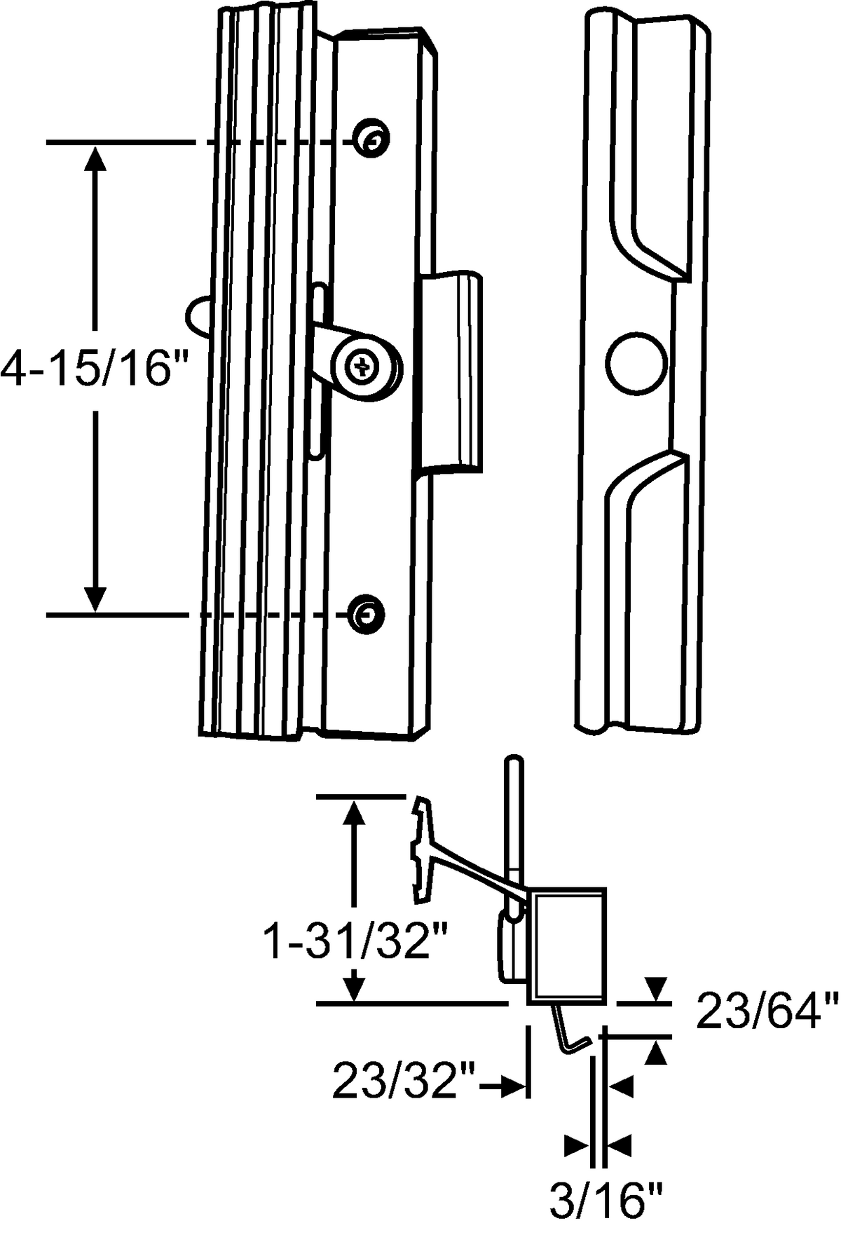 Diecast Sliding Patio Glass Screen Door Mortise Style Handle, Black Extruded Inside, Diecast Outside (DH-271) - Garage and Sliding Door Hardware