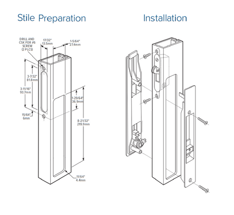 (DH-391-M-B) Adams Rite Flush Mount Handle With Mortise Lock, Black - Garage and Sliding Door Hardware
