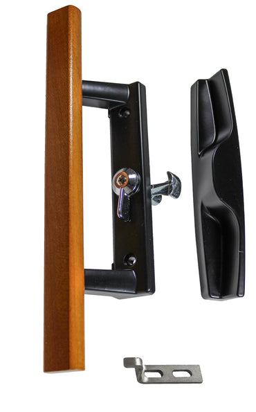 Sliding Patio Glass Door Black with Wood Handle and 3-15/16" Hole Spacing - DH-141 - Garage and Sliding Door Hardware