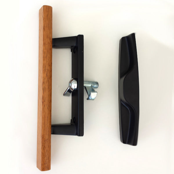 Sliding Patio Glass Door Black with Wood Handle and 3-15/16" Hole Spacing - DH-141 - Garage and Sliding Door Hardware