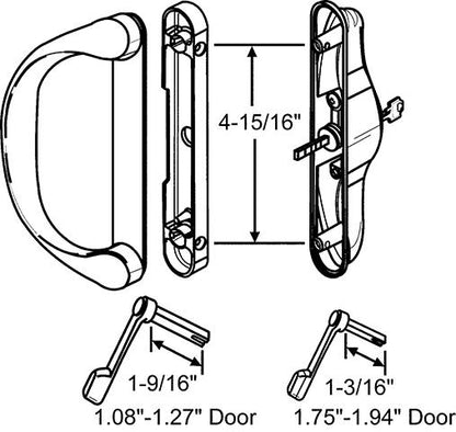 Sliding Patio Glass Door Keyed Mortise Style Handle Set + 4-15/16" Hole Spacing for Doors up to 1-3/8" Thick - Garage and Sliding Door Hardware