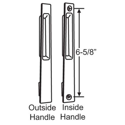 Sliding Patio Glass Door Flush Mount Dummy Handle, 6-5/8" Hole Spacing - No Lock - Garage and Sliding Door Hardware