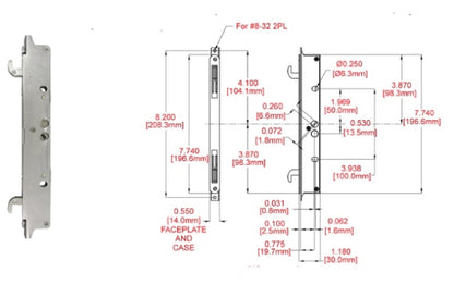 7.97" Hole Spacing Two Point Stainless Steel Mortise Lock Replacement for Sliding Patio Glass Door - Dual Point with Outward Hook Locking Mechanism - Garage and Sliding Door Hardware