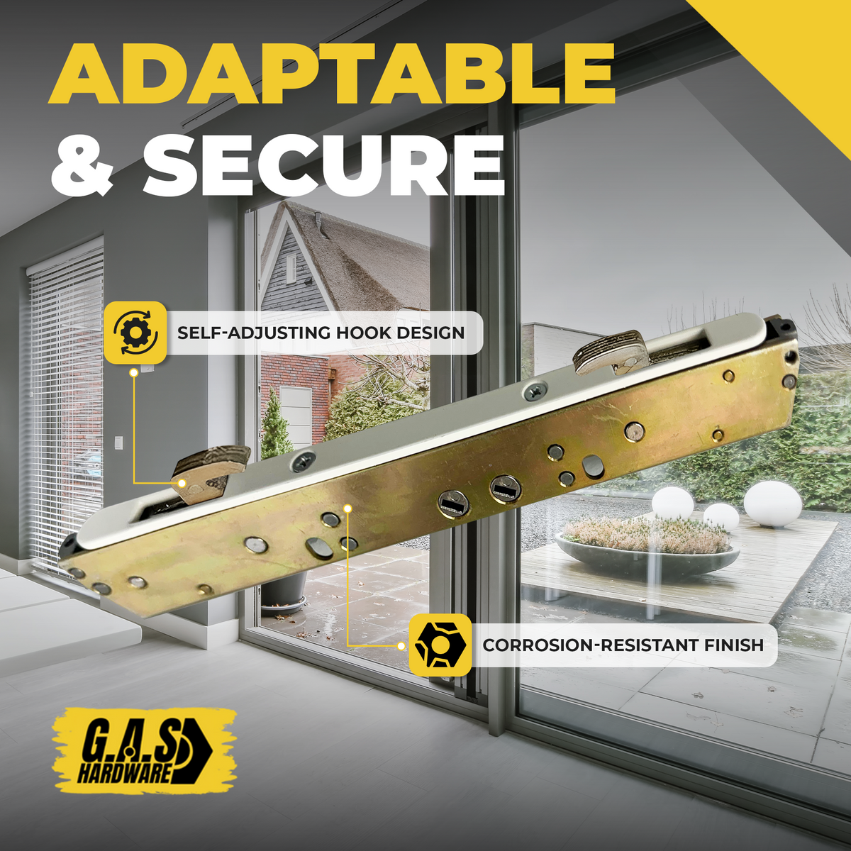 10" Dual Point Mortise Lock, 9-7/8" Hole Spacing, Compatible with either Center or Offset Latch Position - Garage and Sliding Door Hardware
