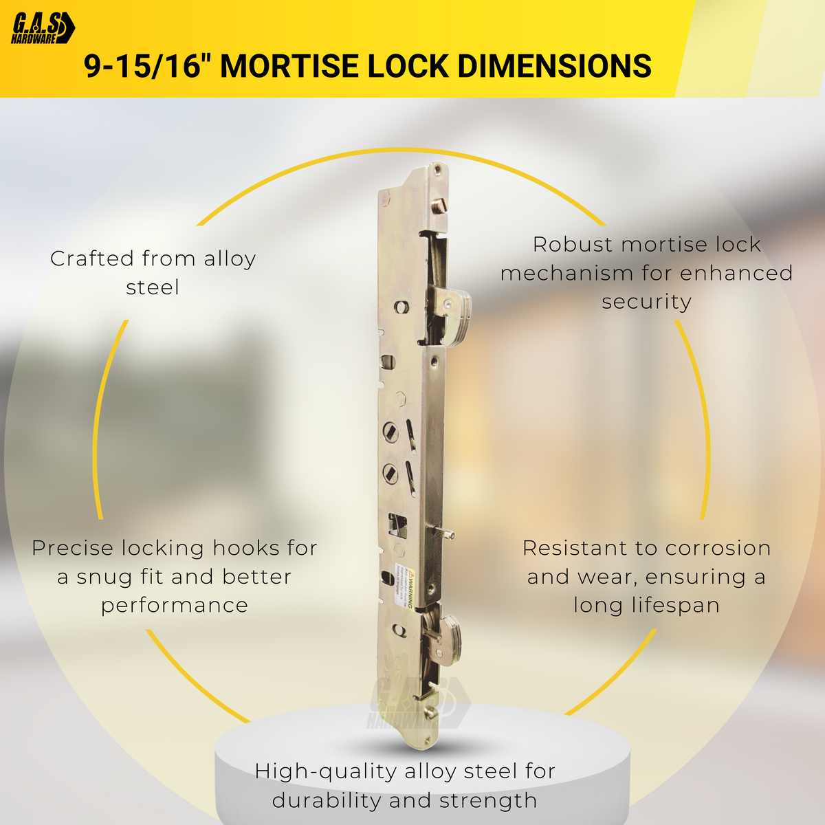 Amesbury Truth Dual Point 9-15/16" Mortise Lock (No FacePlate) with Anti-Slam Pin for Sliding Patio Glass Door Locking Mechanism Replacement- Alloy Steel - Garage and Sliding Door Hardware