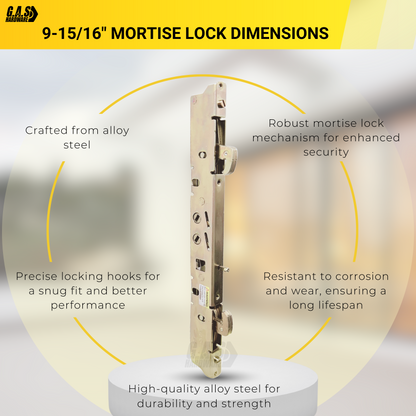 Amesbury Truth Dual Point 9-15/16" Mortise Lock (No FacePlate) with Anti-Slam Pin for Sliding Patio Glass Door Locking Mechanism Replacement- Alloy Steel - Garage and Sliding Door Hardware
