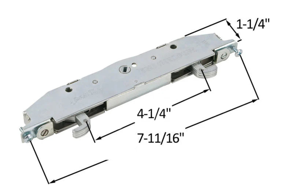 Vanguard Sliding Patio Door Mortise Lock with 7-11/16" Hole Spacing - DL-16-544WX - Garage and Sliding Door Hardware