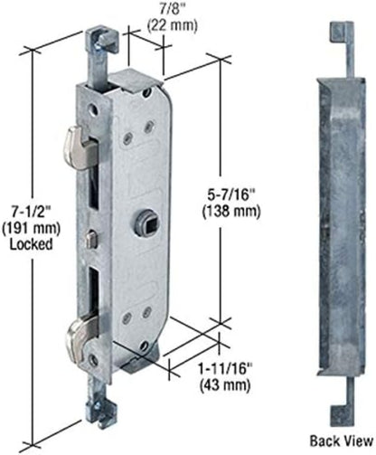 Milgard Sliding Door Mortise Lock 16-542NS - Garage and Sliding Door Hardware
