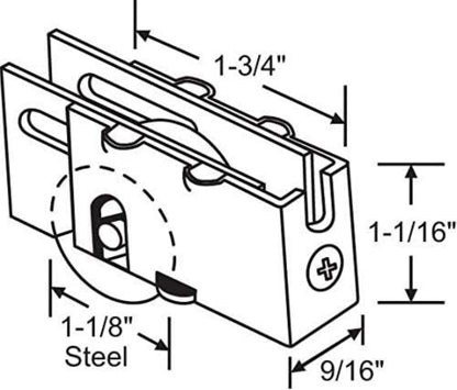 Sliding Door Roller Assembly Replacement for Patio Glass Door -1-1/8" Steel Ball Bearing - Garage and Sliding Door Hardware