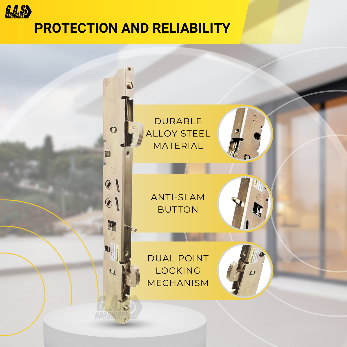 Amesbury Truth Dual Point 9-15/16" Mortise Lock (No FacePlate) with Anti-Slam Pin for Sliding Patio Glass Door Locking Mechanism Replacement- Alloy Steel - Garage and Sliding Door Hardware