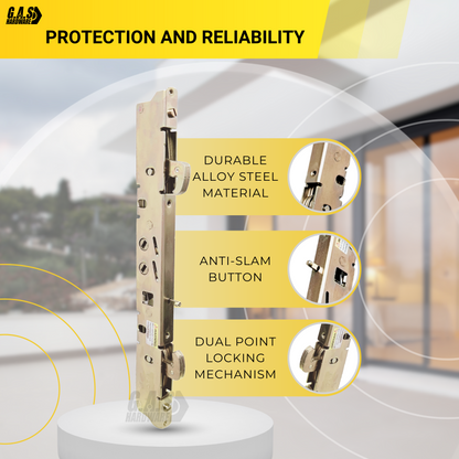 Amesbury Truth Dual Point 9-15/16" Mortise Lock (No FacePlate) with Anti-Slam Pin for Sliding Patio Glass Door Locking Mechanism Replacement- Alloy Steel - Garage and Sliding Door Hardware