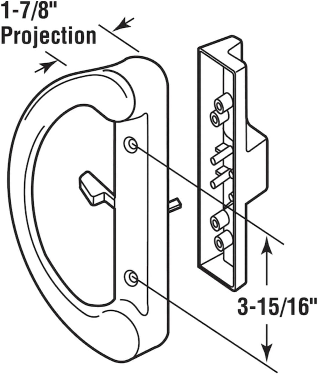 (DH-212-B) D-Grip with Lever Handle for Sliding Doors, 3-15/16" Hole Space- Black - Garage and Sliding Door Hardware