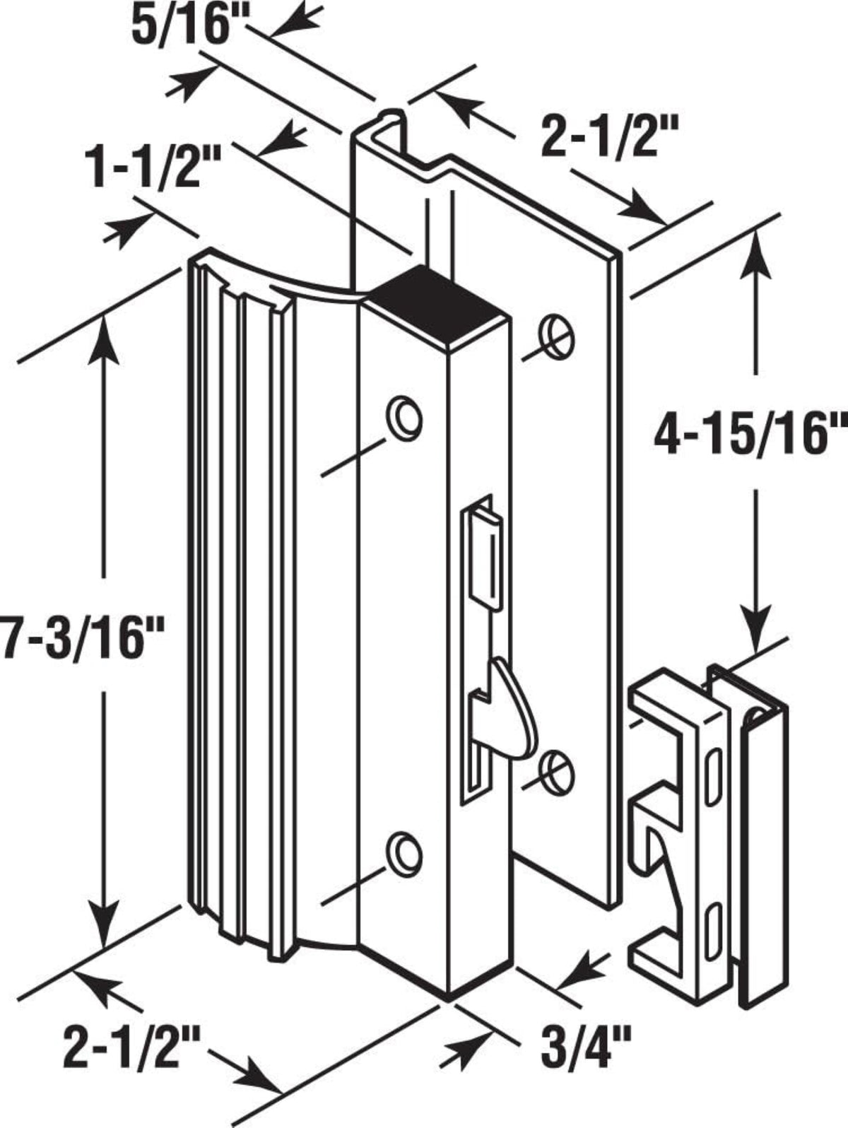 Sliding Glass Door Handle Set, 4-15/16 In. Hole Spacing, Extruded Aluminum, Black | Fix and Replace Patio Door Handle Set (DH-152) - Garage and Sliding Door Hardware