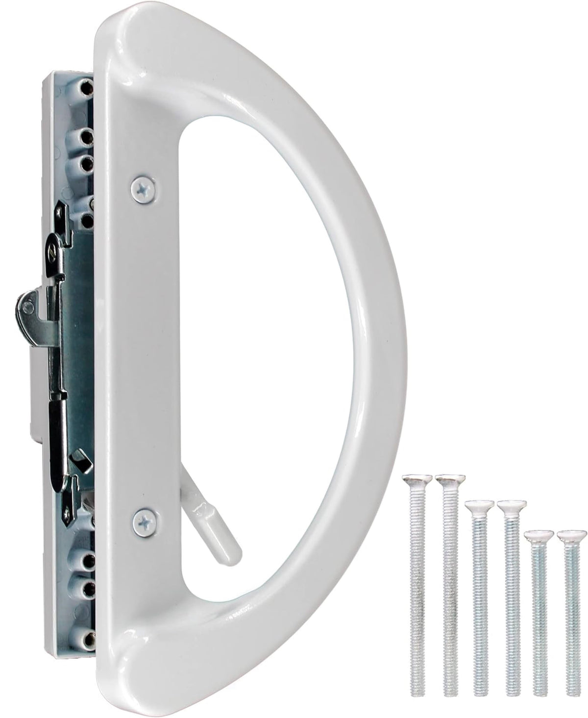 8" Sliding Patio Glass Door Handle Set Replacement – White Diecast Aluminum, Non-Keyed, Fits 3-15/16” Hole Spacing - Garage and Sliding Door Hardware