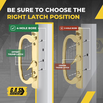 Sliding Patio Door Handle Set Sash Controls 2265- OFFSET (GOLD) - Garage and Sliding Door Hardware