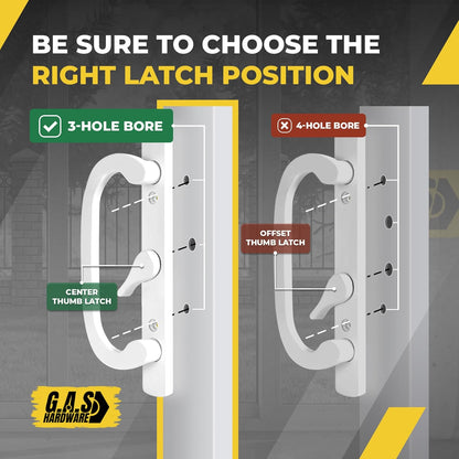 (DH-211-W) Legacy Handle Set for Sliding Doors, 3-15/16" Hole Space- WHITE - CENTER LATCH - Garage and Sliding Door Hardware