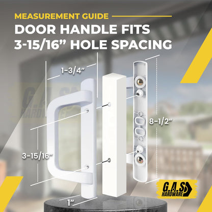 (DH-210-W) PGT Handle Replacement for Sliding Door, 3-15/16" Hole Space- White - Garage and Sliding Door Hardware