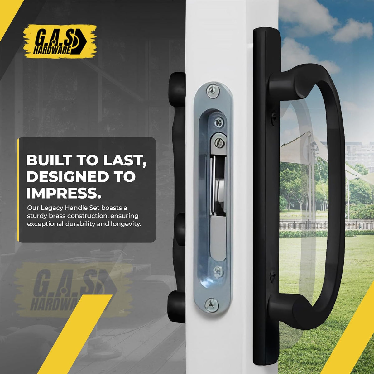 (DH-211-BLACK) Legacy Handle Set for Sliding Doors, 3-15/16" Hole Space-  BLACK- OFF SET LATCH - Garage and Sliding Door Hardware