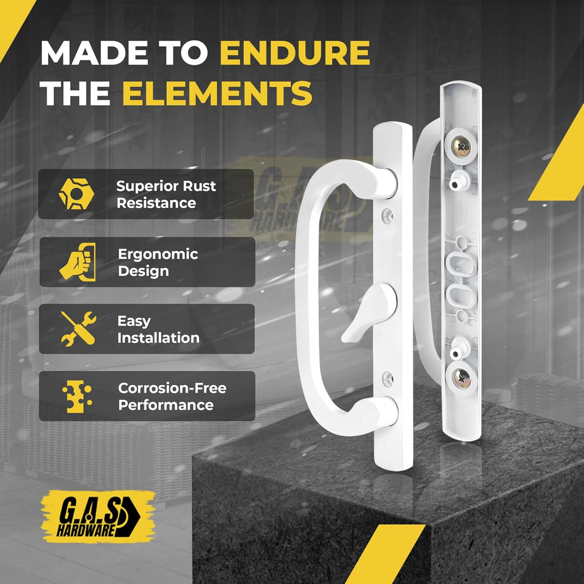 (DH-211-W) Legacy Handle Set for Sliding Doors, 3-15/16" Hole Space- WHITE - CENTER LATCH - Garage and Sliding Door Hardware