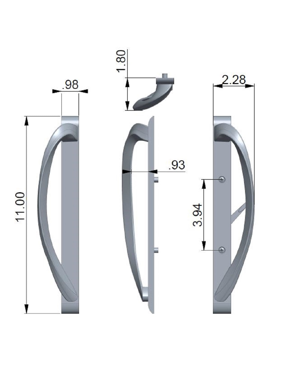 Contemporary Sliding Glass Door Amesbury Truth Handle Replacement Set with 3-15/16" Hole Spacing - Garage and Sliding Door Hardware