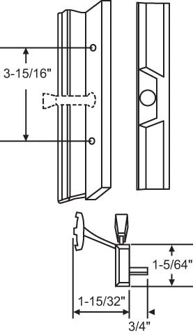 Sliding Patio Door Handle with 3-15/16" Hole Spacing  (DH-21409) - Garage and Sliding Door Hardware