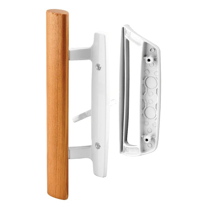 Sliding Patio Glass Door Handle Set | Diecast + Wood Finish Mortise Style, Fits 3-15/16 In. Hole Spacing - Garage and Sliding Door Hardware