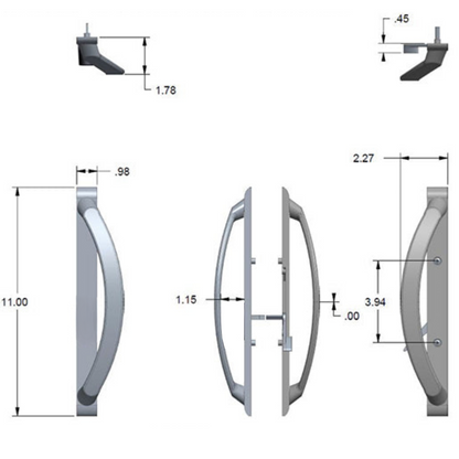 11" Sliding Patio Door Handle NON-KEYED - 3-15/16" Hole Spacing- DH-741 - Garage and Sliding Door Hardware