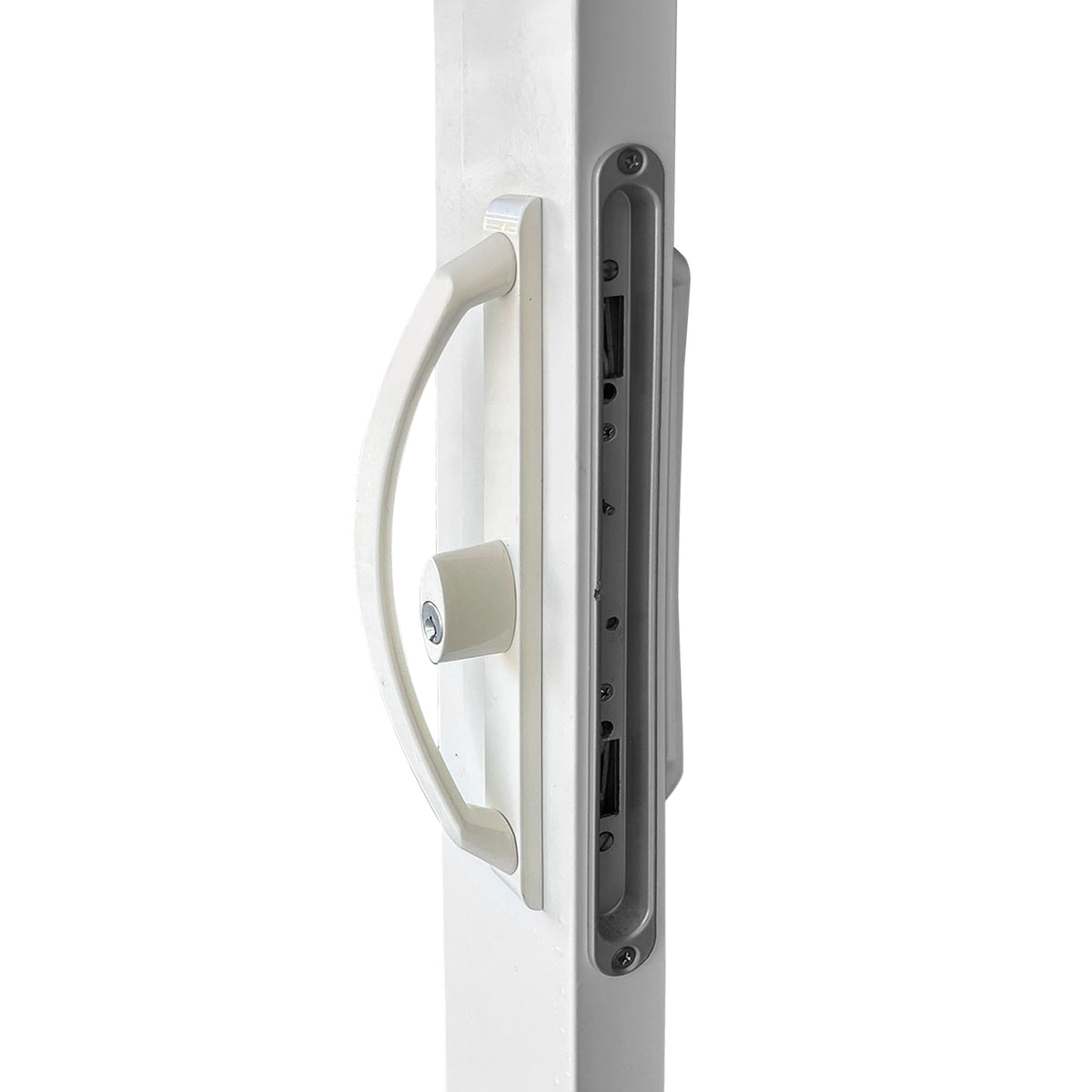 11" Sliding Patio Door Handle White w/ Keyed Lock - 3-15/16" Hole Spacing - Garage and Sliding Door Hardware