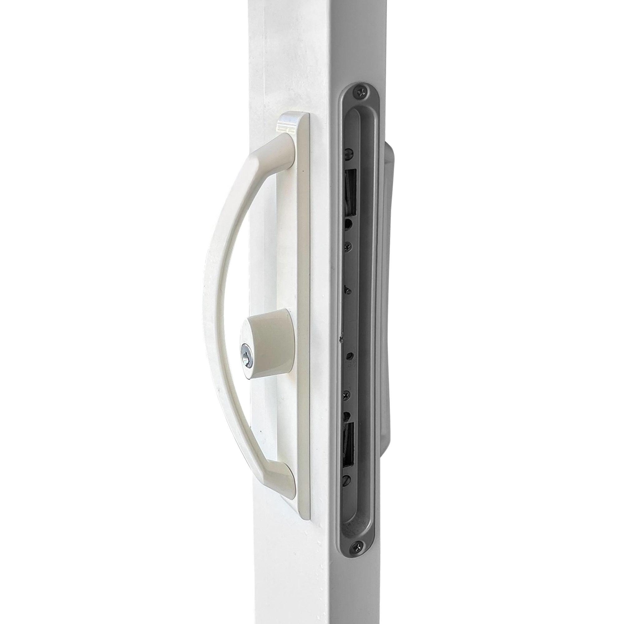 11" Sliding Patio Door Handle White w/ Keyed Lock - 3-15/16" Hole Spacing - Garage and Sliding Door Hardware