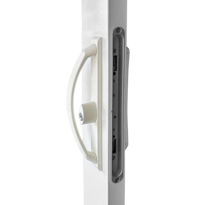 11" Sliding Patio Door Handle White w/ Keyed Lock - 3-15/16" Hole Spacing - Garage and Sliding Door Hardware