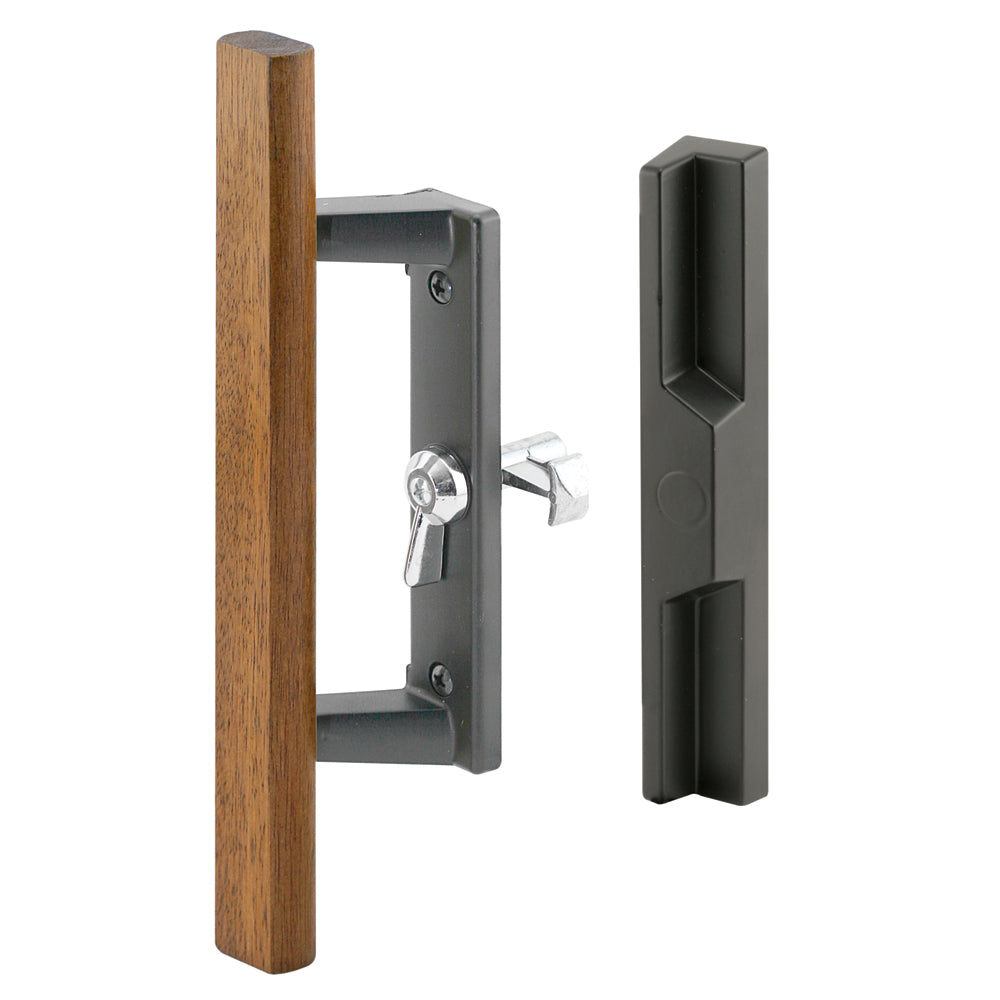 Sliding Patio Glass Door Black with Wood Handle and 3-15/16" Hole Spacing - DH-141 - Garage and Sliding Door Hardware