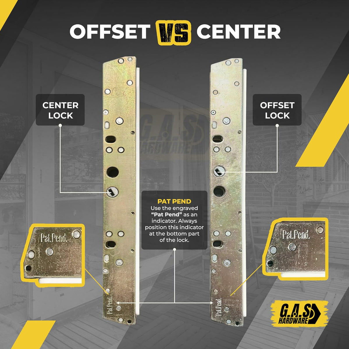 10" Dual Point Mortise Lock, 9-7/8" Hole Spacing, OFFSET Latch Position - Garage and Sliding Door Hardware