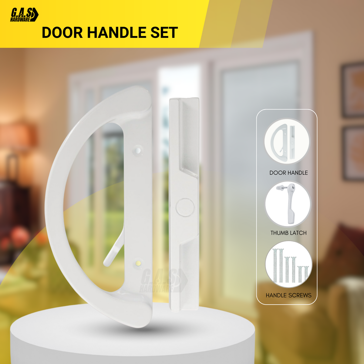 8" Sliding Patio Glass Door Handle Set Replacement – White Diecast Aluminum, Non-Keyed, Fits 3-15/16” Hole Spacing - Garage and Sliding Door Hardware