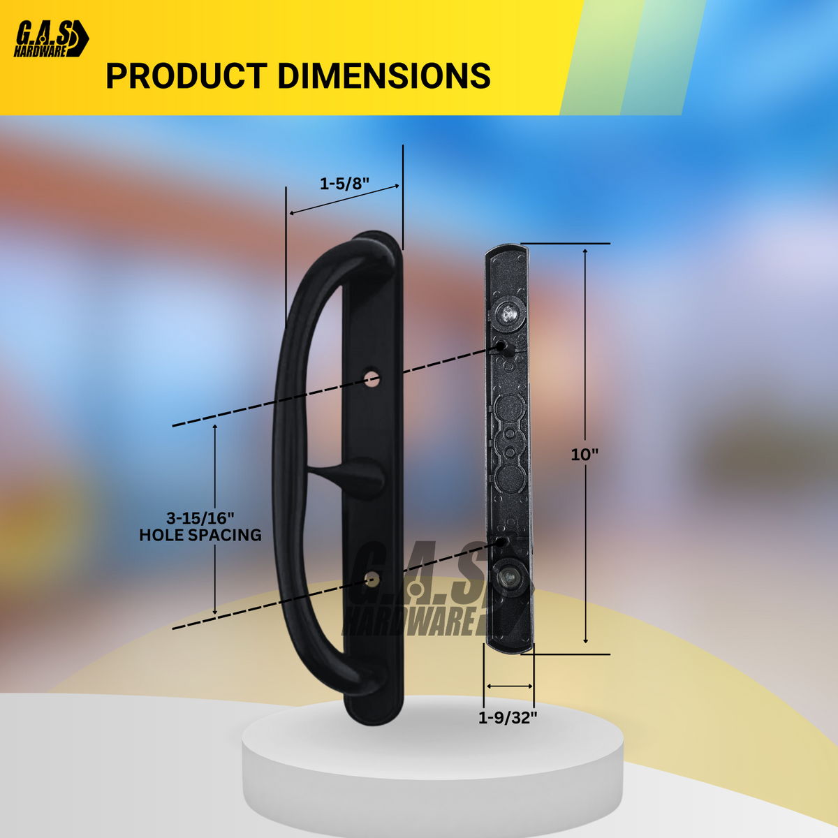10" Olympus Sliding Patio Door Handle Set Replacement, 3-15/16" Hole Spacing, Fits 1-1/4" to 2-1/4" Door Thickness - Garage and Sliding Door Hardware