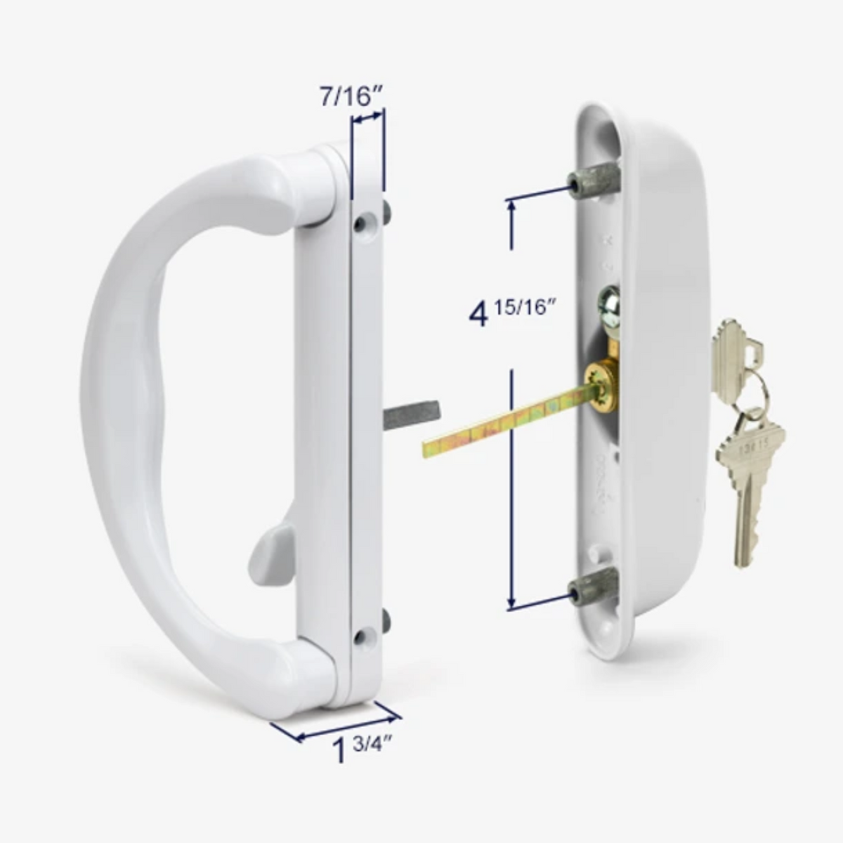 Sliding Patio Glass Door Keyed Mortise Style Handle Set Replacement with 4-15/16" Hole Spacing for Doors up to 1-3/8" Thick - Garage and Sliding Door Hardware