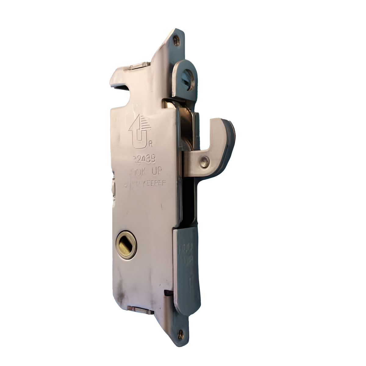 3-11/16" Stainless Steel Sliding Patio Glass Door Mortise Lock 45-Degree ROUND Extended Reach (16-397ss) - Garage and Sliding Door Hardware