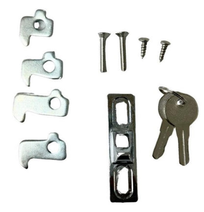 Sliding Door Flush Mount Handle Set with Key Cylinder | Keyed Chrome Flush Mount Sliding Glass Door Handle Set 6-5/8" Screw Holes with 4 Hook Assortment (DL-503-C-K) - Garage and Sliding Door Hardware
