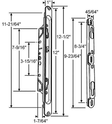 Brixwell Two Point Mortise Lock With Keeper and Screws for Sliding Patio Glass Doors - CENTER latch position - Garage and Sliding Door Hardware