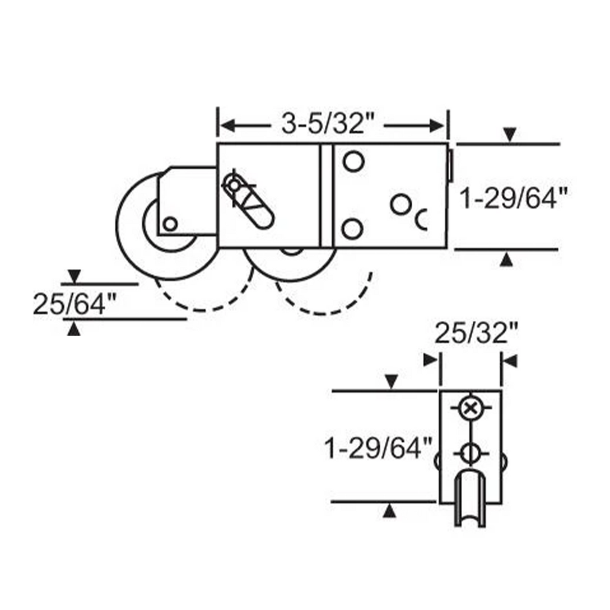 (DR-254-NYLON) Pan-Am Tandem Roller for Sliding Glass Doors with NYLON wheels - Garage and Sliding Door Hardware