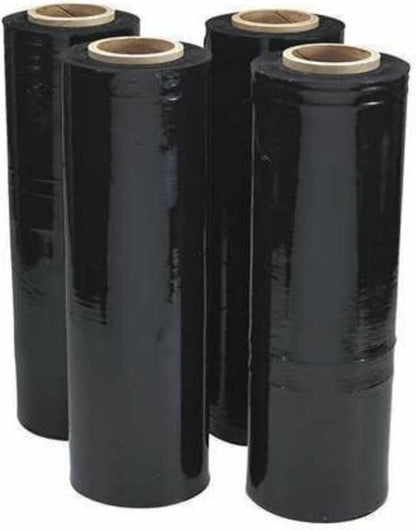 Black Seran Stretch Wrap Rolls Heavy Duty 20 Micron (80 Gauge) Plastic Shrink Wrap 19.5" x 1100 Feet  for Packaging, Shipping, Pallets, Moving - Garage and Sliding Door Hardware