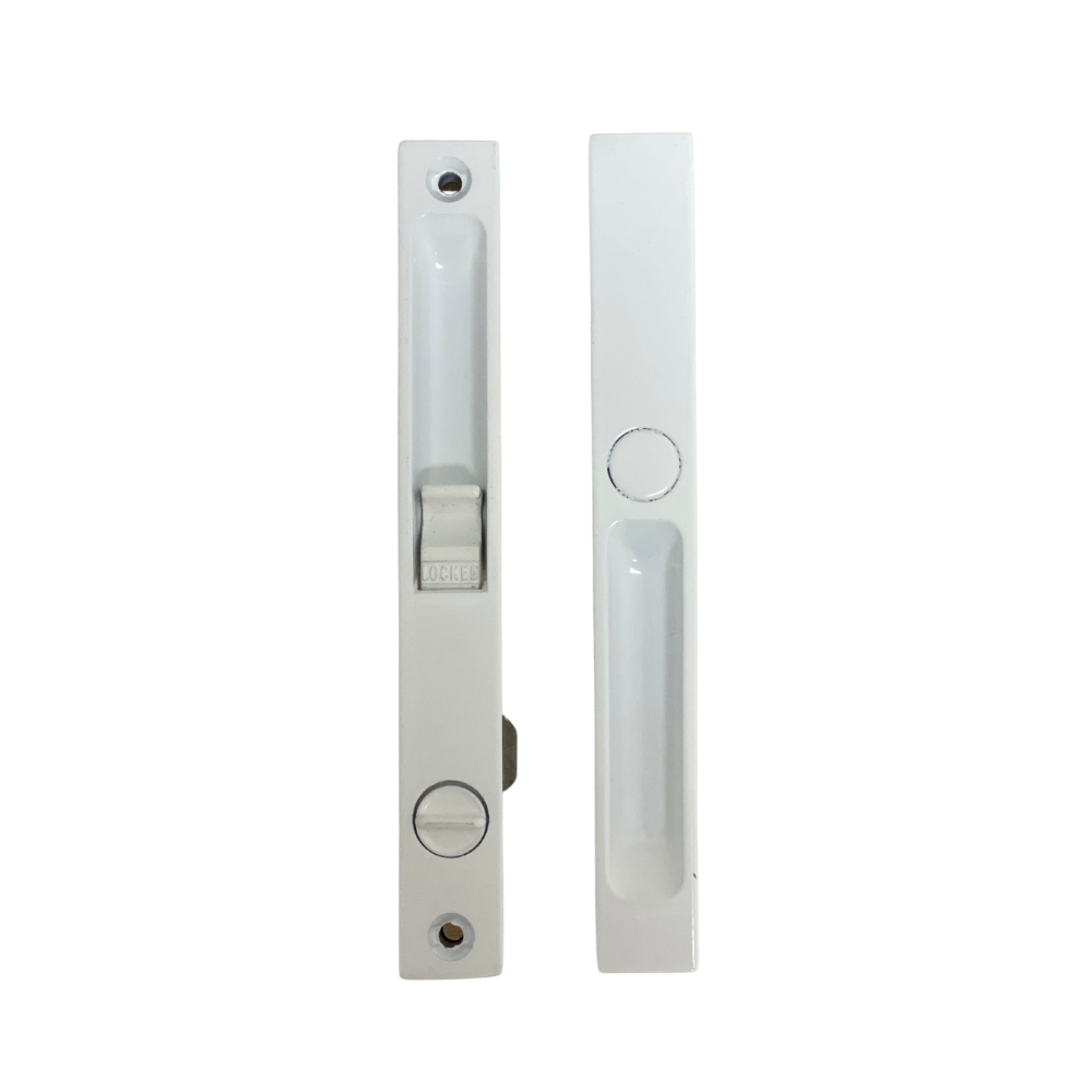 (DL-503-W) Pan-Am Flush Mount Lock Set for Sliding Doors, 6-5/8" Hole Space - White - Garage and Sliding Door Hardware
