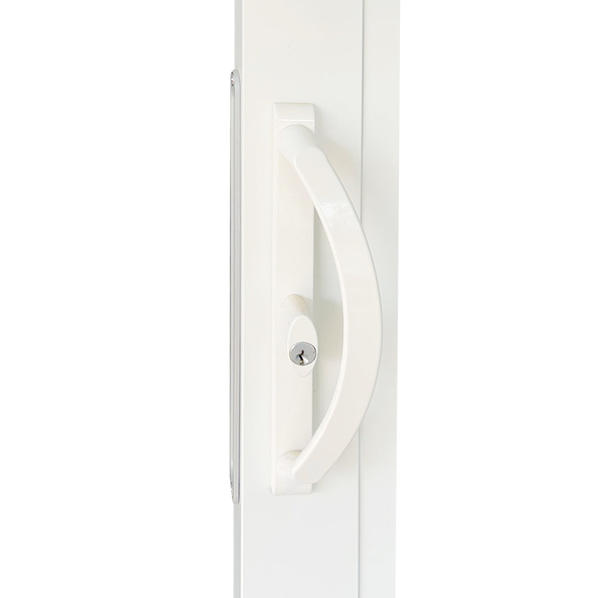 11" Sliding Patio Door Handle White w/ Keyed Lock - 3-15/16" Hole Spacing - Garage and Sliding Door Hardware