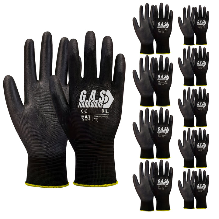10-Pair Nitrile Work Gloves – Lightweight, Abrasion-Resistant, Cut-Proof, Non-Slip Grip, Multipurpose for Construction, Gardening, DIY - Garage and Sliding Door Hardware