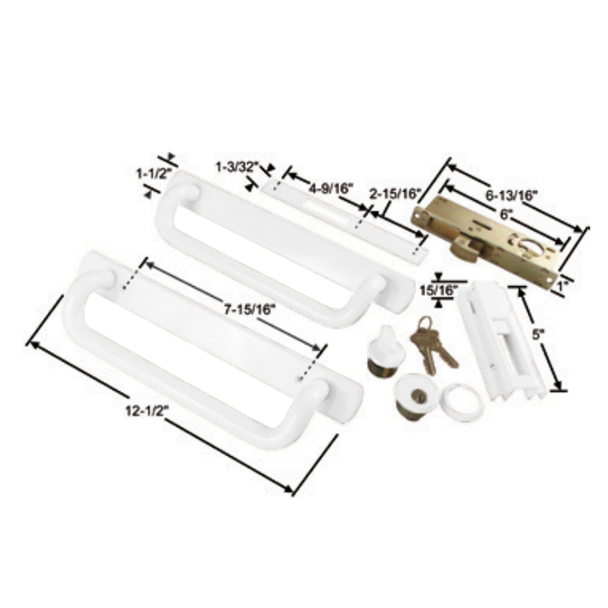 12.5" PGT 5400 Sliding Door Handle Set, Mortise Lock w/  Keys, 7-15/16" Hole Spacing (DH-489-WKA) - Garage and Sliding Door Hardware