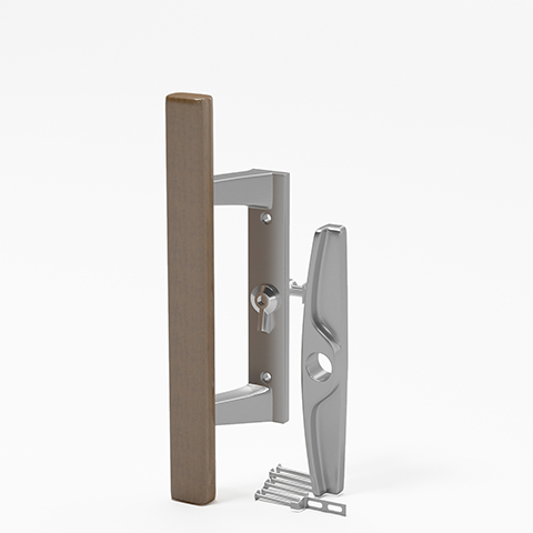 Sliding Patio Glass Door Handle Wood with Aluminum - 3-15/16" Hole Spacing - DH-104 - Garage and Sliding Door Hardware