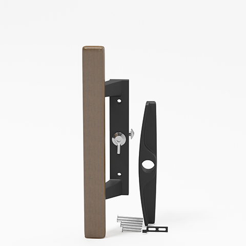 Sliding Patio Glass Door Black with Wood Handle and 3-15/16" Hole Spacing - DH-141 - Garage and Sliding Door Hardware