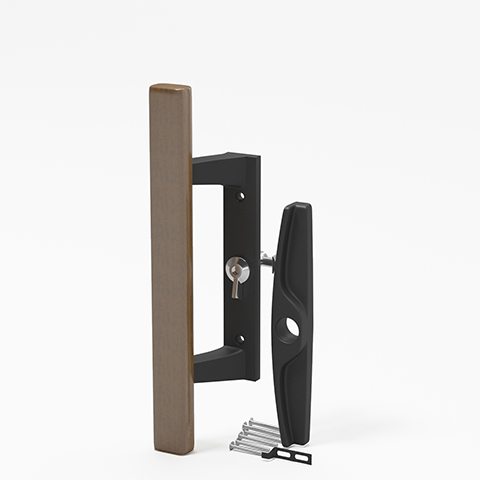 Sliding Patio Glass Door Black with Wood Handle and 3-15/16" Hole Spacing - DH-141 - Garage and Sliding Door Hardware
