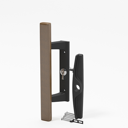 Sliding Patio Glass Door Black with Wood Handle and 3-15/16" Hole Spacing - DH-141 - Garage and Sliding Door Hardware