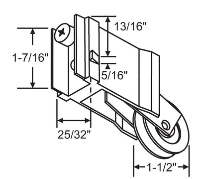 Wallace Sliding Door Patio Roller DR-9-237 - NYLON WHEEL - Garage and Sliding Door Hardware
