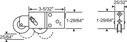 (DR-254-NYLON) Pan-Am Tandem Roller for Sliding Glass Doors with NYLON wheels - Garage and Sliding Door Hardware